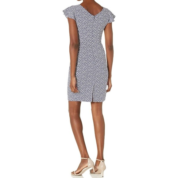Lark & Ro Women's Ditsy Floral Flutter Cap Sleeve Double V Neck Sheath Dress 4 - Picture 2 of 10
